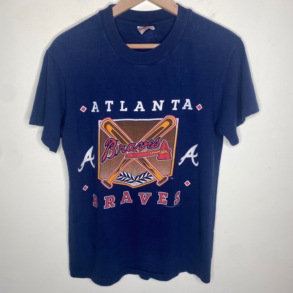 Vintage 1991 Atlanta Braves T-Shirt Medium Navy Blue MLB Single Stitch